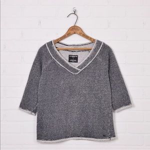 Liz Claiborne Sport Black & White Gray 3/4 Crop Sleeve V-Neck Knit Sweater Top S